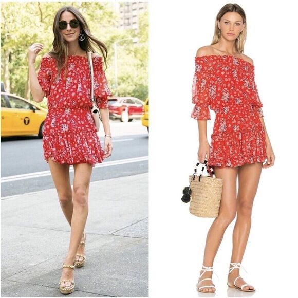 MISA Los Angeles Darla Red Paisley Off-Shoulder Mini Dress XS - Picture 1 of 7